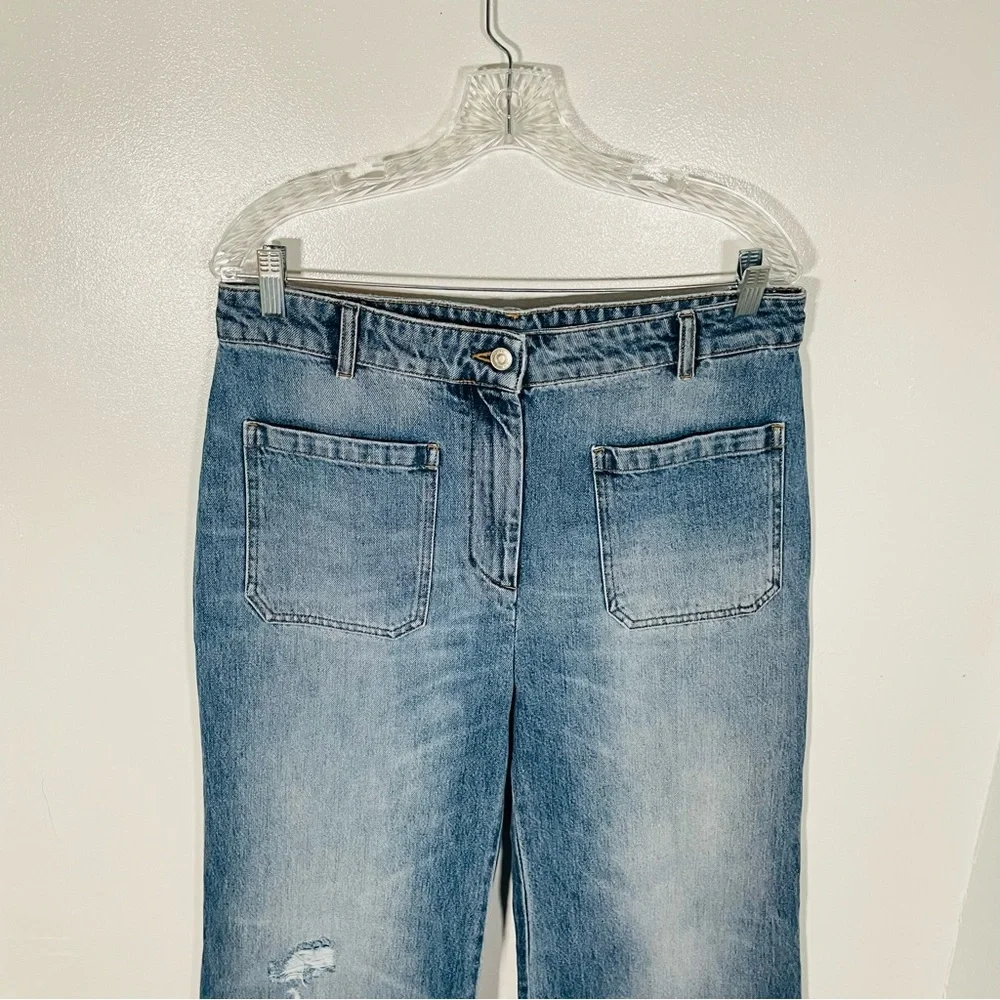 Victoria Beckham Alina High Waist Wide Leg Jeans Worn Blue Wash Distressed Denim - Picture 5 of 11